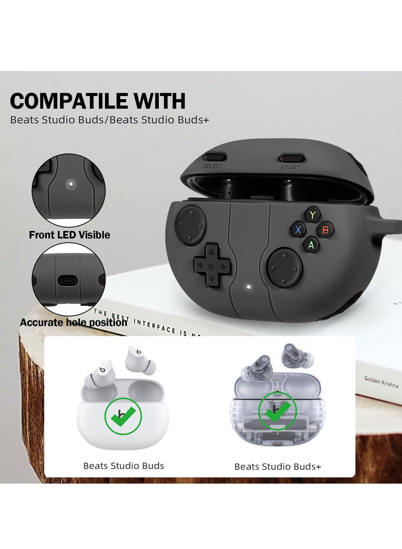 SYOSI Silicone Case for Beats Studio Buds+ (2023) / Beats Studio Buds (2021), Retro Design Protective Cover with Keychain, Anti-Lost Shockproof Case, Black - Image 4