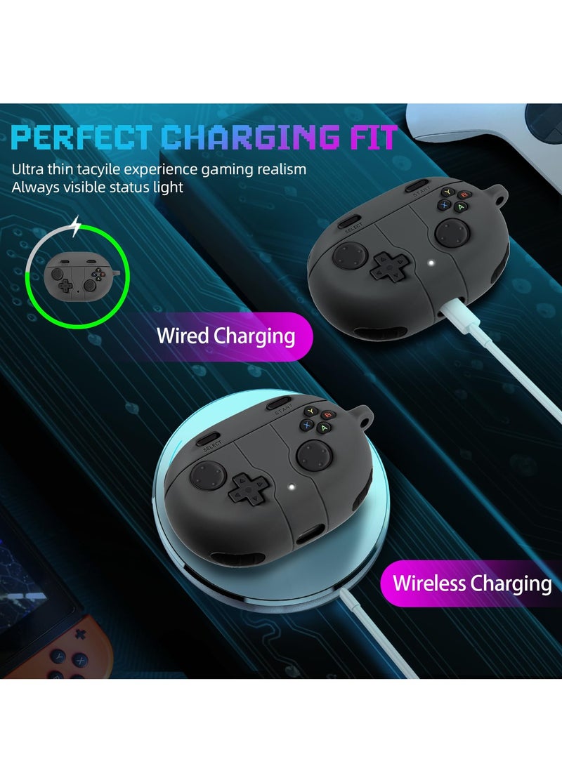 SYOSI Silicone Case for Beats Studio Buds+ (2023) / Beats Studio Buds (2021), Retro Design Protective Cover with Keychain, Anti-Lost Shockproof Case, Black - Image 2