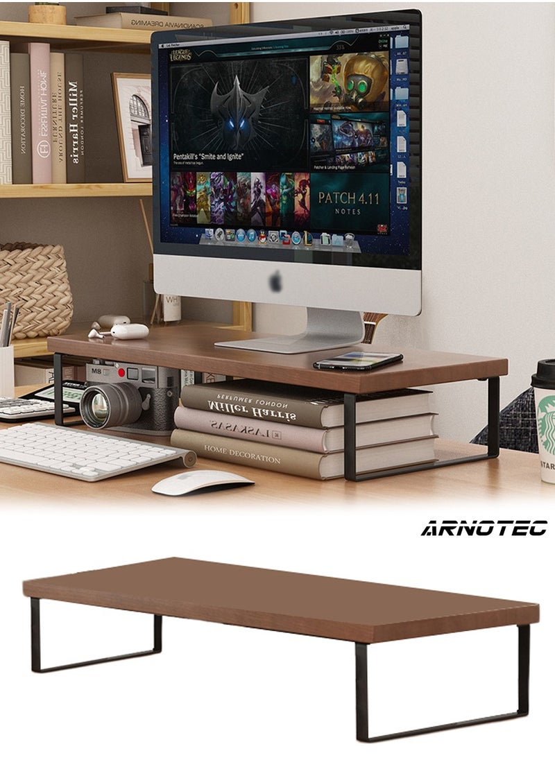 ARNOTEC Wooden monitor stand, office home, desktop storage rack, suitable for laptops, desktop computers, iMac, (50x20x9cm  walnut color)  - Image 1