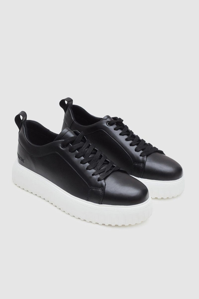 twn Black Thick White Sole Lace-Up Sneaker Shoes 3EC09ORT0381  - Image 1