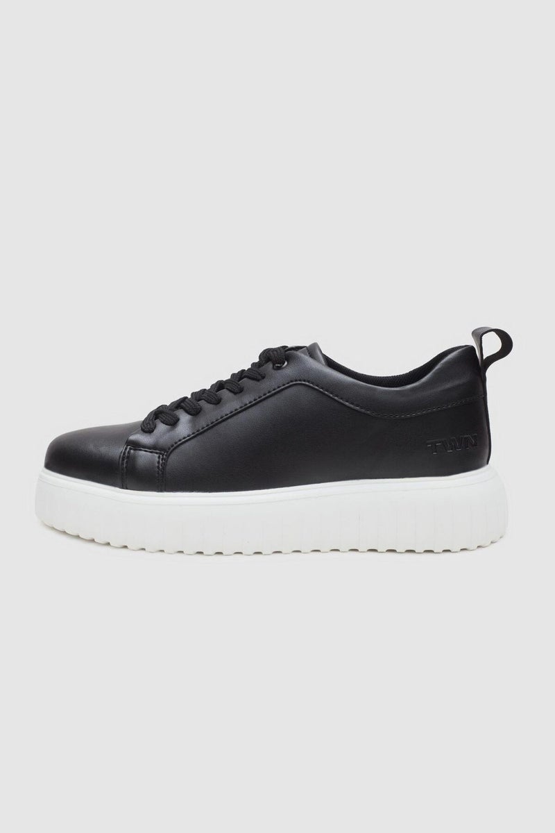 twn Black Thick White Sole Lace-Up Sneaker Shoes 3EC09ORT0381  - Image 2