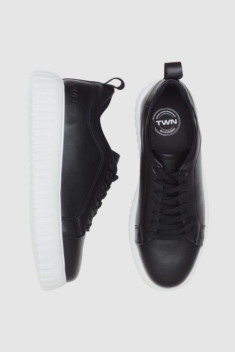 twn Black Thick White Sole Lace-Up Sneaker Shoes 3EC09ORT0381  - Image 4
