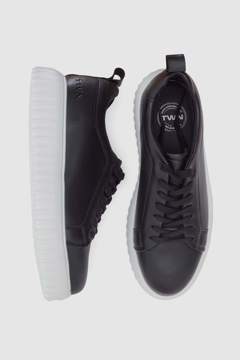 twn Black Thick White Sole Lace-Up Sneaker Shoes 3EC09ORT0381  - Image 5