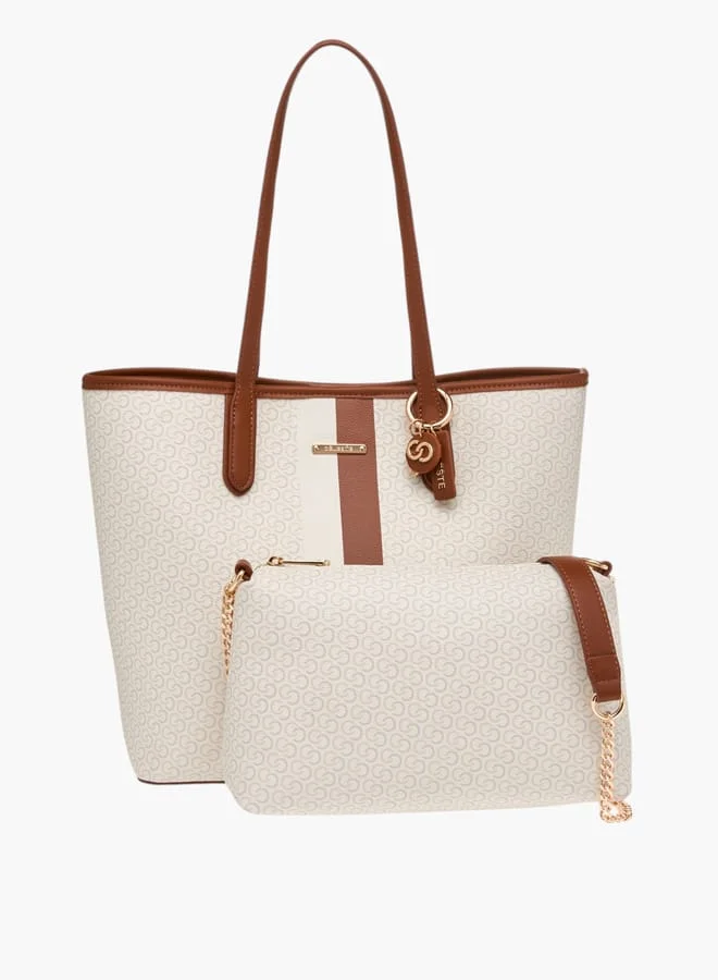 سيليست Womens Monogram Print Tote Bag And Crossbody Bag Set