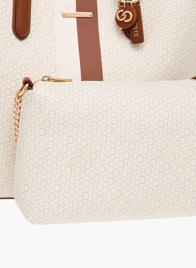سيليست Womens Monogram Print Tote Bag And Crossbody Bag Set