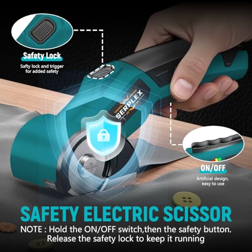 Serplex® Cordless Electric Scissors 280RPM, Power Cutter with 2000mAh Rechargeable Battery, Type-C Charging, SK5 Steel Blade 0.24 Inch Cutting Capacity, Safety Lock & LED Light for Fabric, Cardboard - Image 4