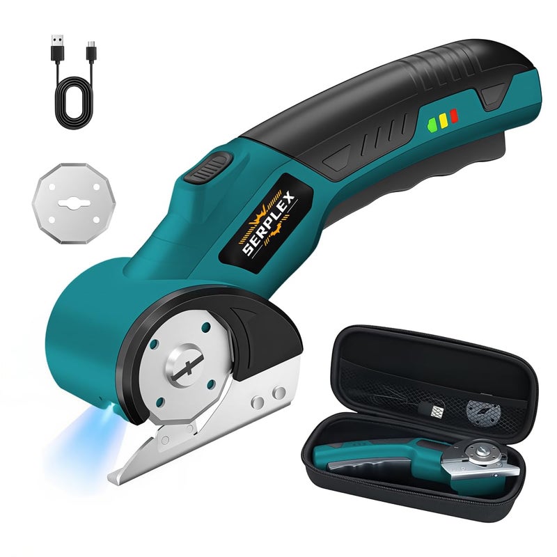 Serplex® Cordless Electric Scissors 280RPM, Power Cutter with 2000mAh Rechargeable Battery, Type-C Charging, SK5 Steel Blade 0.24 Inch Cutting Capacity, Safety Lock & LED Light for Fabric, Cardboard - Image 5