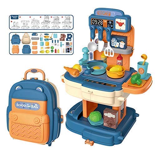 LONGMIRE Luxury Kitchen Set Cooking Toy with Briefcase and Accessories (School Bag Kitchen Set Blue) - Image 1