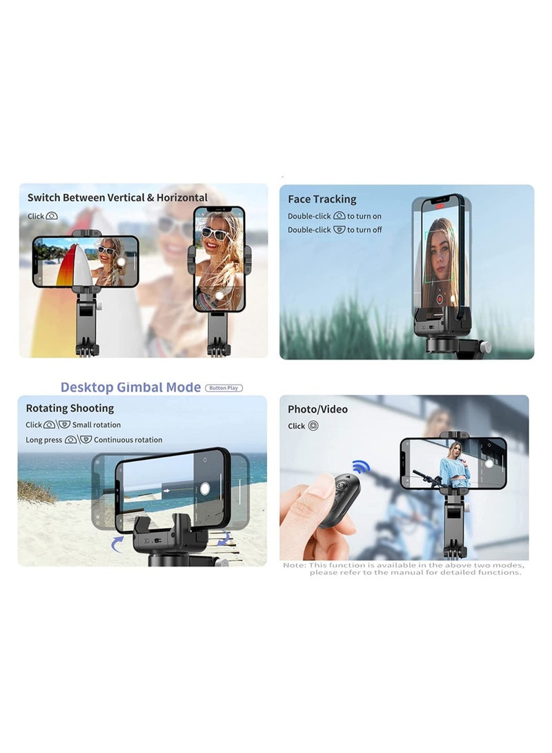 Gimbal Stabilizer Tripod for smartphones with light handheld or portable 360° rotation with face tracker and wireless remote control compatible with iPhone and Android