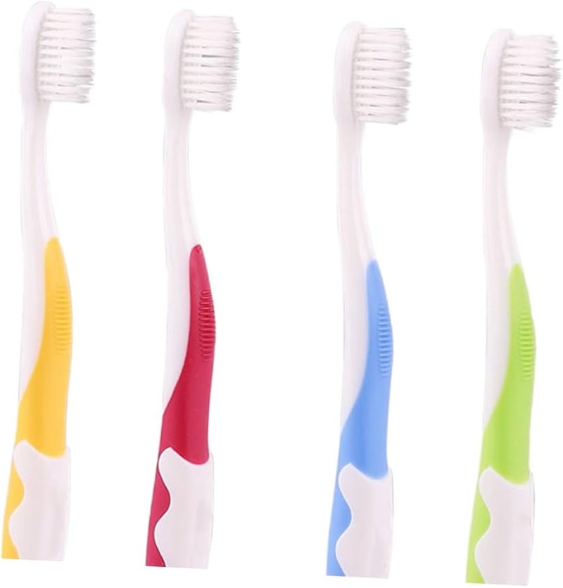 4Pcs Soft Bristle Kids Toothbrushes With Slip Handle For Oral Care Colors Green Blue Yellow Red - Image 2
