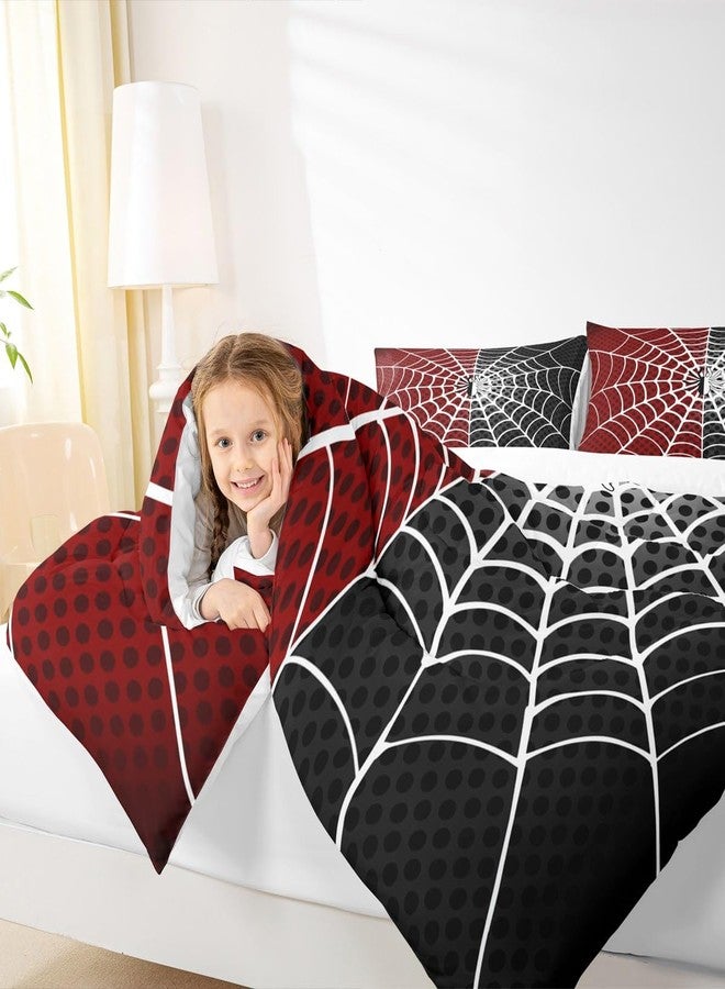 Man Fei Manfei Spider Kids Comforter Set Queen Size, White Spider Web Black Dots Bedding Set for Boys Teens Adults Bedroom Decor, Red and Black Down Comforter, Soft Polyester Quilt Set, 2 Pillowcases - Image 4