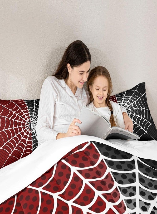 Man Fei Manfei Spider Kids Comforter Set Queen Size, White Spider Web Black Dots Bedding Set for Boys Teens Adults Bedroom Decor, Red and Black Down Comforter, Soft Polyester Quilt Set, 2 Pillowcases - Image 3