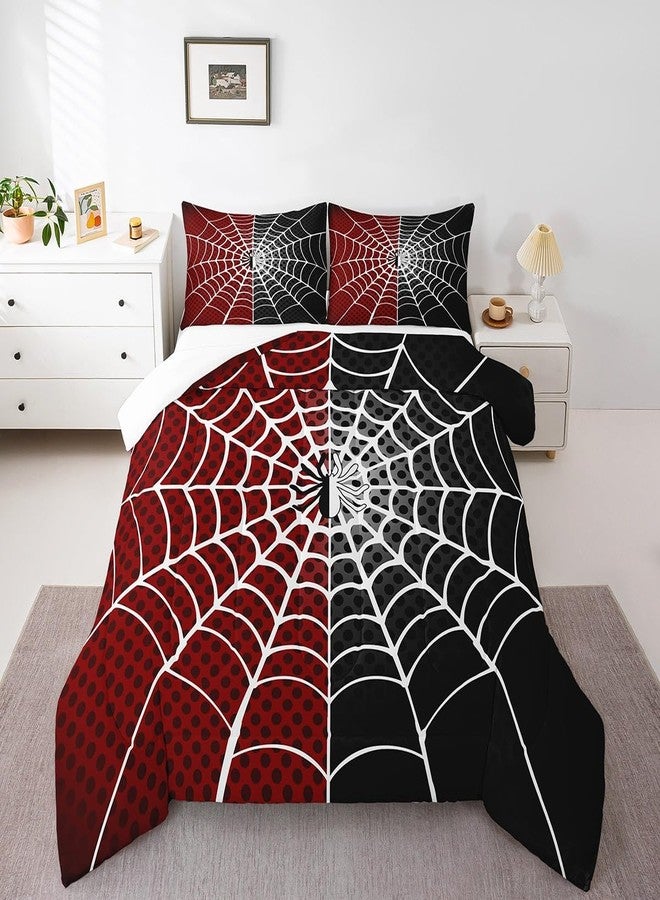 Man Fei Manfei Spider Kids Comforter Set Queen Size, White Spider Web Black Dots Bedding Set for Boys Teens Adults Bedroom Decor, Red and Black Down Comforter, Soft Polyester Quilt Set, 2 Pillowcases - Image 5
