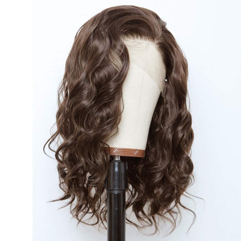ANDRIA 13X4 HD Lace Front Wigs Pre-Plucked Hairline 16 Inches Body Wave Chocolate Glueless Lace Frontal Wigs with Baby Hair Short Bob Wig 200% Density Loose Wave Short Curly Lace Closure Wig - Image 3