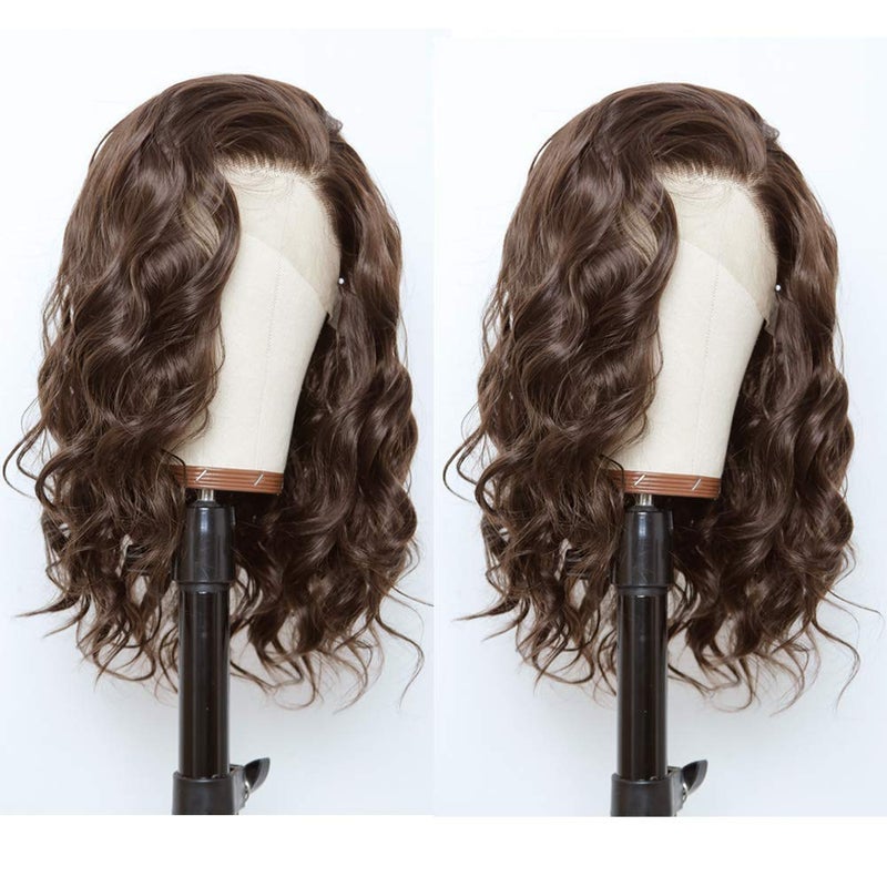 ANDRIA 13X4 HD Lace Front Wigs Pre-Plucked Hairline 16 Inches Body Wave Chocolate Glueless Lace Frontal Wigs with Baby Hair Short Bob Wig 200% Density Loose Wave Short Curly Lace Closure Wig - Image 4
