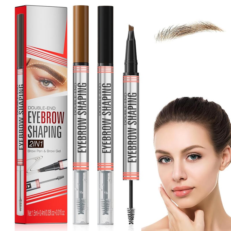 2 Pieces Microblading Waterproof Eyebrow Pencil Eyebrow Makeup Eyebrow Pencil Waterproof Gel Eyebrow Pencil Waterproof Eyebrow Pencil with 4 Fork Tips - Image 1
