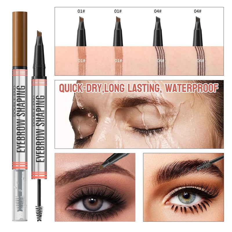 2 Pieces Microblading Waterproof Eyebrow Pencil Eyebrow Makeup Eyebrow Pencil Waterproof Gel Eyebrow Pencil Waterproof Eyebrow Pencil with 4 Fork Tips - Image 3