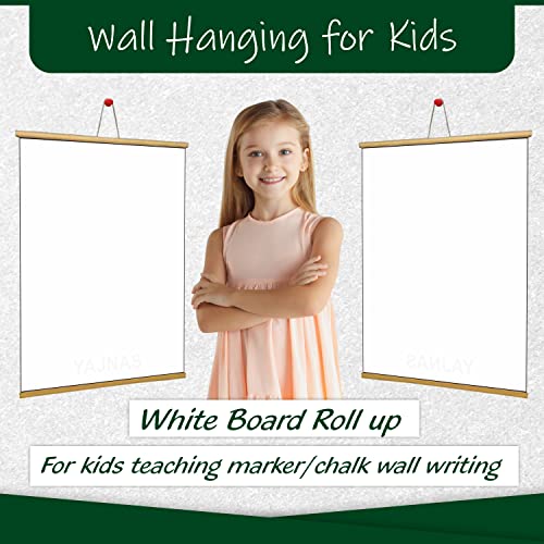 YAJNAS 2x3 Feet/ 60x90 cm Roll up Wooden White Board for Teaching Chalk Board Wall Hanging for Kids + Wooden Duster (60 cm x 90 cm)(White 2x3 Feet (White) - Image 4