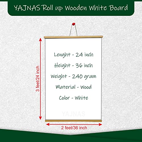 YAJNAS 2x3 Feet/ 60x90 cm Roll up Wooden White Board for Teaching Chalk Board Wall Hanging for Kids + Wooden Duster (60 cm x 90 cm)(White 2x3 Feet (White) - Image 3