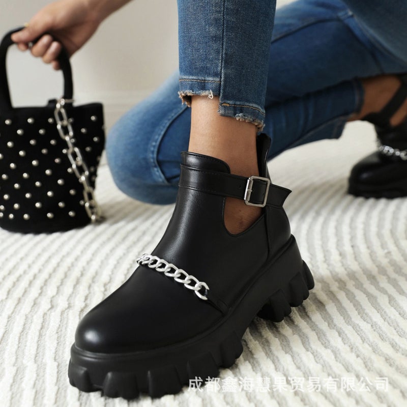 2021 Platform 31-46 Size Buckle Chain Ankle Boots Boots - Image 2