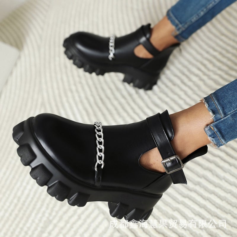 2021 Platform 31-46 Size Buckle Chain Ankle Boots Boots - Image 5