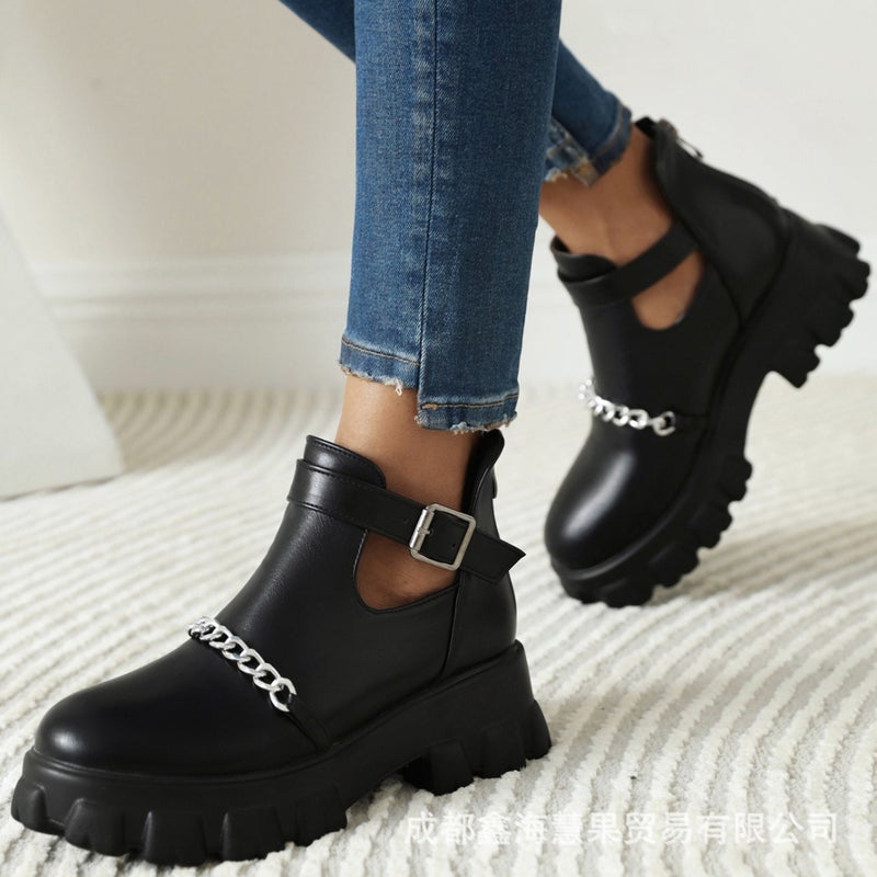 2021 Platform 31-46 Size Buckle Chain Ankle Boots Boots - Image 4
