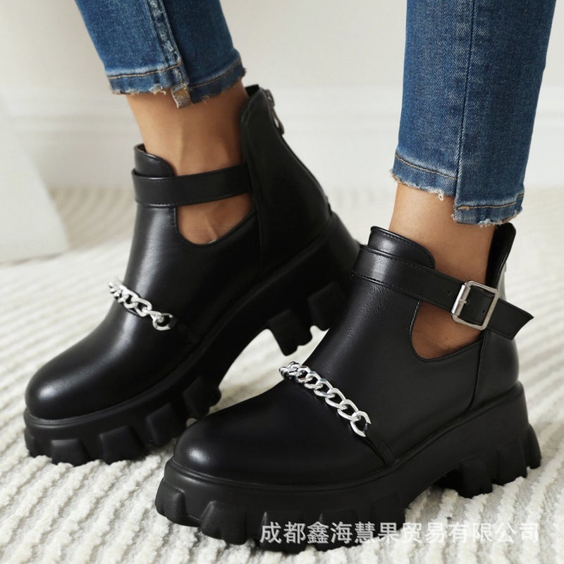 2021 Platform 31-46 Size Buckle Chain Ankle Boots Boots - Image 3