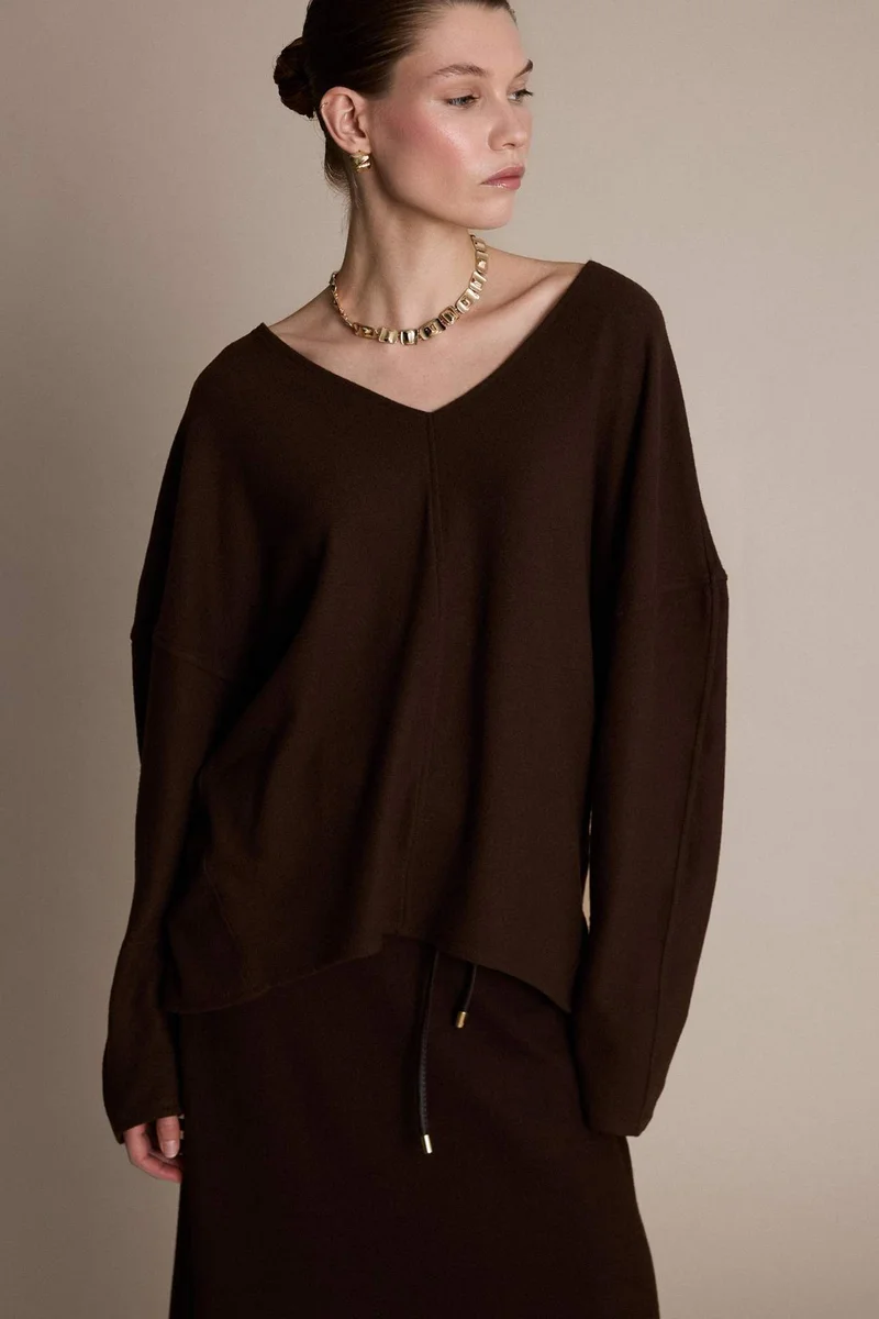 ديفاكتو Relaxed Fit Ribbed V-Neck Sweatshirt