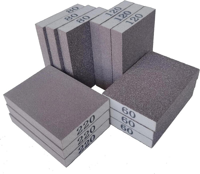 Tonmp 12 Pack Sanding Sponge Kit - 60 80 120 220 Grit Washable and Reusable Sanding Block, Sander Sponges for Drywall Metal, Sandpaper Sponge Sanding Blocks for Wood - Image 1