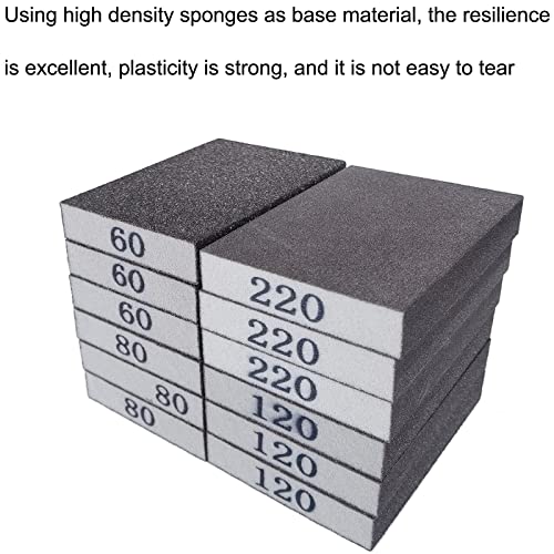 Tonmp 12 Pack Sanding Sponge Kit - 60 80 120 220 Grit Washable and Reusable Sanding Block, Sander Sponges for Drywall Metal, Sandpaper Sponge Sanding Blocks for Wood - Image 5