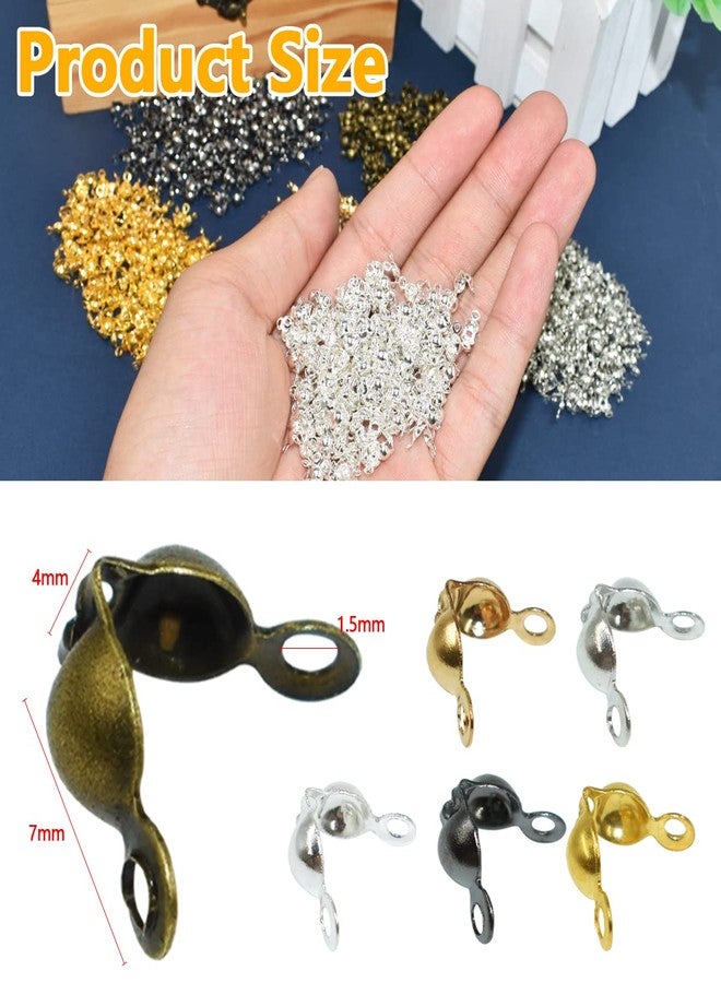 Renashed 1200Pcs 6 Colors Bead Tips Knot Covers Clamshell Fold-Over Bead Tips Knot with 2 Close Big Enough Loops Cup 7 x 4mm for DIY Bracelets Necklaces Crafts Jewelry Making - Image 2