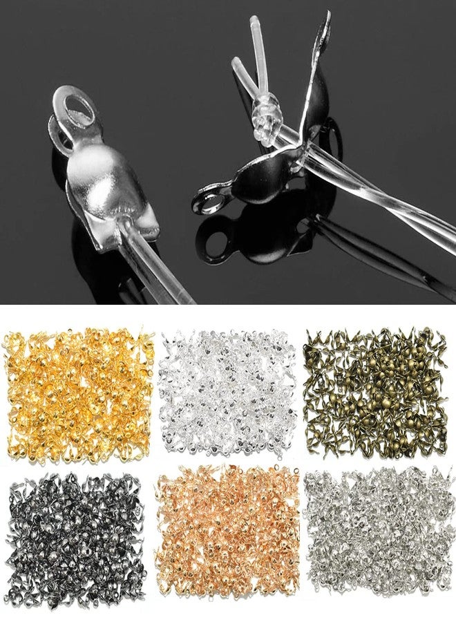 Renashed 1200Pcs 6 Colors Bead Tips Knot Covers Clamshell Fold-Over Bead Tips Knot with 2 Close Big Enough Loops Cup 7 x 4mm for DIY Bracelets Necklaces Crafts Jewelry Making - Image 5