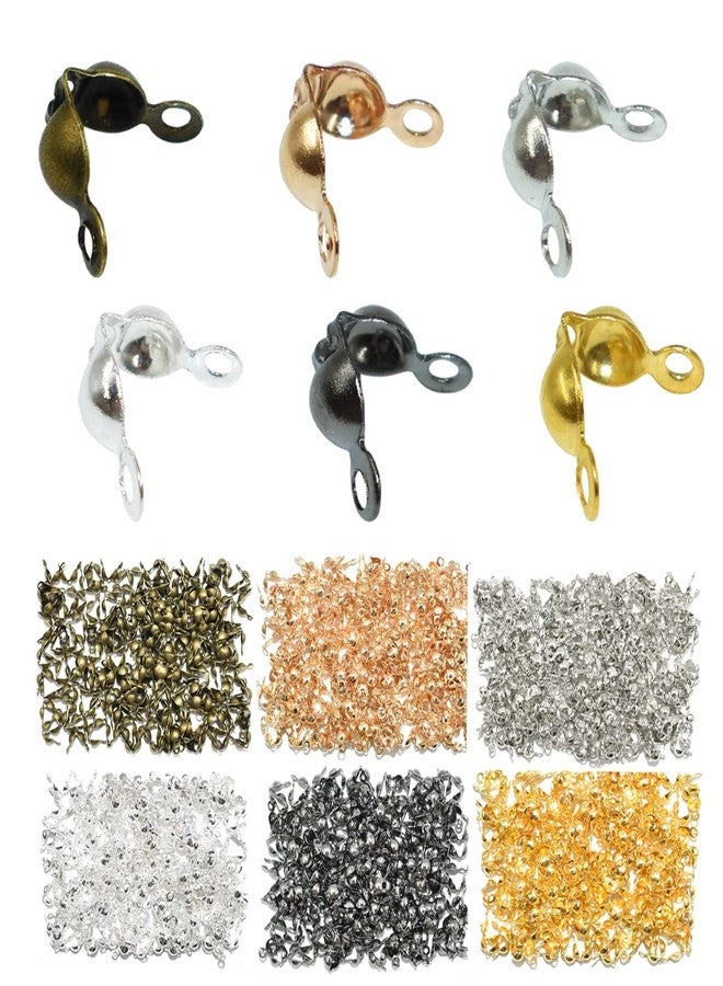 Renashed 1200Pcs 6 Colors Bead Tips Knot Covers Clamshell Fold-Over Bead Tips Knot with 2 Close Big Enough Loops Cup 7 x 4mm for DIY Bracelets Necklaces Crafts Jewelry Making - Image 1