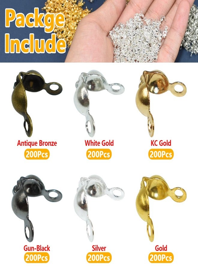 Renashed 1200Pcs 6 Colors Bead Tips Knot Covers Clamshell Fold-Over Bead Tips Knot with 2 Close Big Enough Loops Cup 7 x 4mm for DIY Bracelets Necklaces Crafts Jewelry Making - Image 3