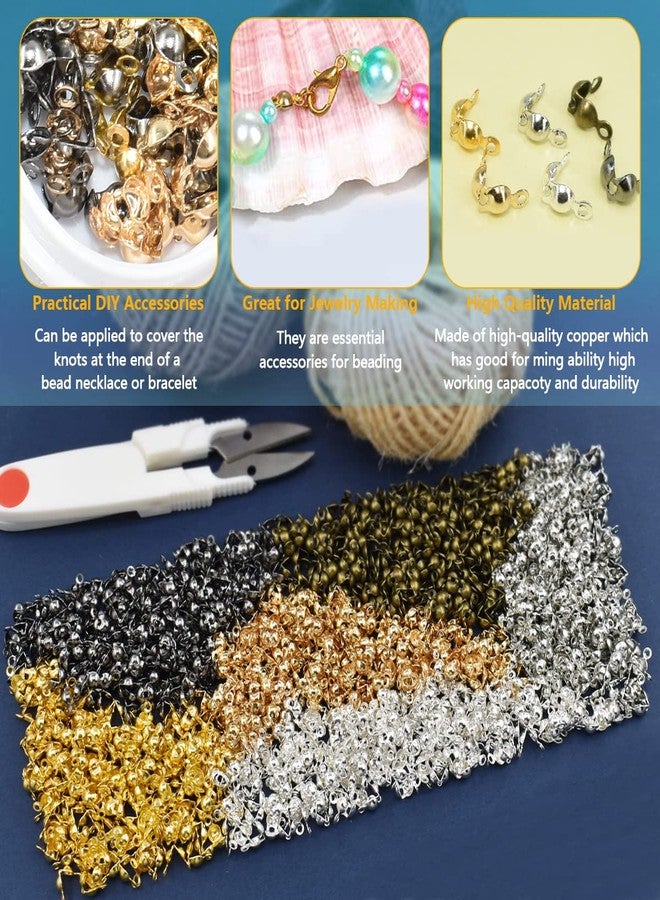 Renashed 1200Pcs 6 Colors Bead Tips Knot Covers Clamshell Fold-Over Bead Tips Knot with 2 Close Big Enough Loops Cup 7 x 4mm for DIY Bracelets Necklaces Crafts Jewelry Making - Image 4