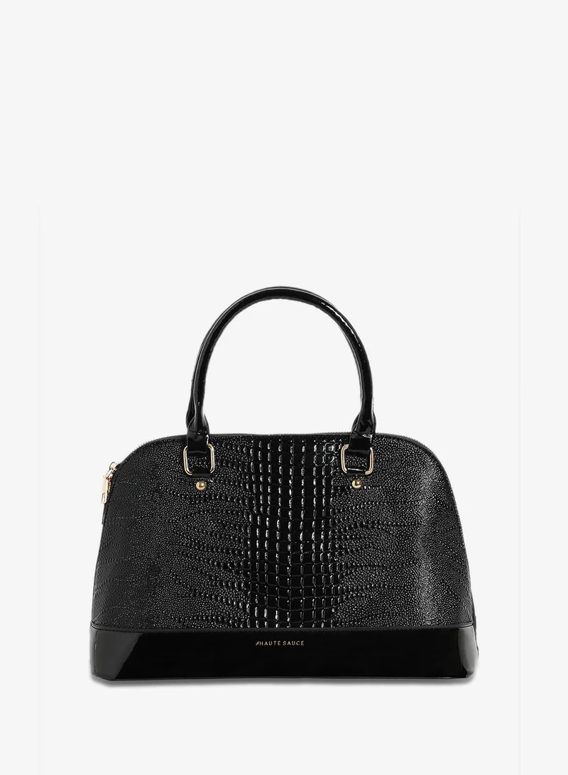 Haute Sauce Croc Top Handle Handbag - Black