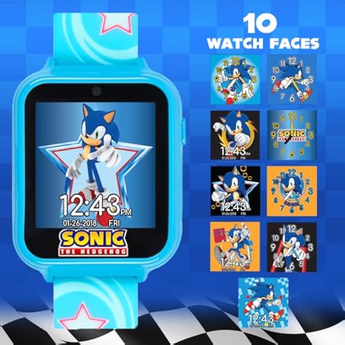 rayihni Kids Sega Sonic The Hedgehog Blue Educational Touchscreen Smart Watch Toy For Boys, Girls, Toddlers - Selfie Cam, Learning Games, Alarm, Calculator, Pedometer (Model: Snc4133Az) - Image 4