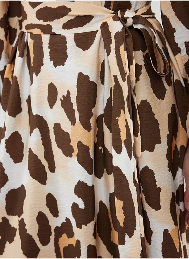 trendyol Brown Leopard Patterned Balloon Sleeve Woven Dress TCTSS24EB00270  - Image 4