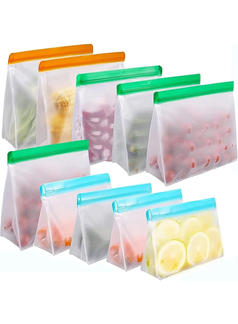 Soofam Reusable Food Storage Bags Set,Stand Up Reusable Storage Bags for Food Leakproof, 10 Pack, 2 Gallon Bags, 4 Sandwich Bags, 4 Snack Bags, Stand Up Design - Image 1