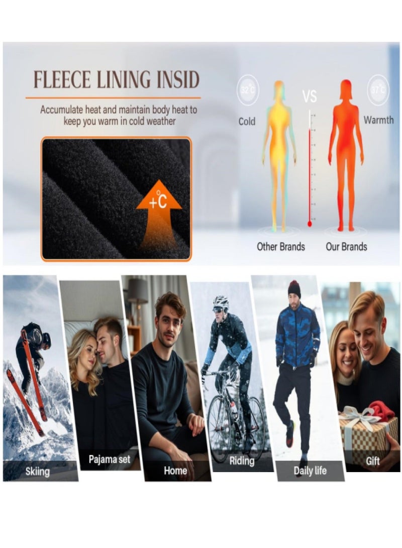 رات سو طقم ملابس داخلية حرارية للرجال، بيجامة حرارية بأكمام طويلة، طقم ملابس داخلية حرارية طويلة للتزلج والتدريب والمشي لمسافات طويلة والرياضات الخارجية - Image 2