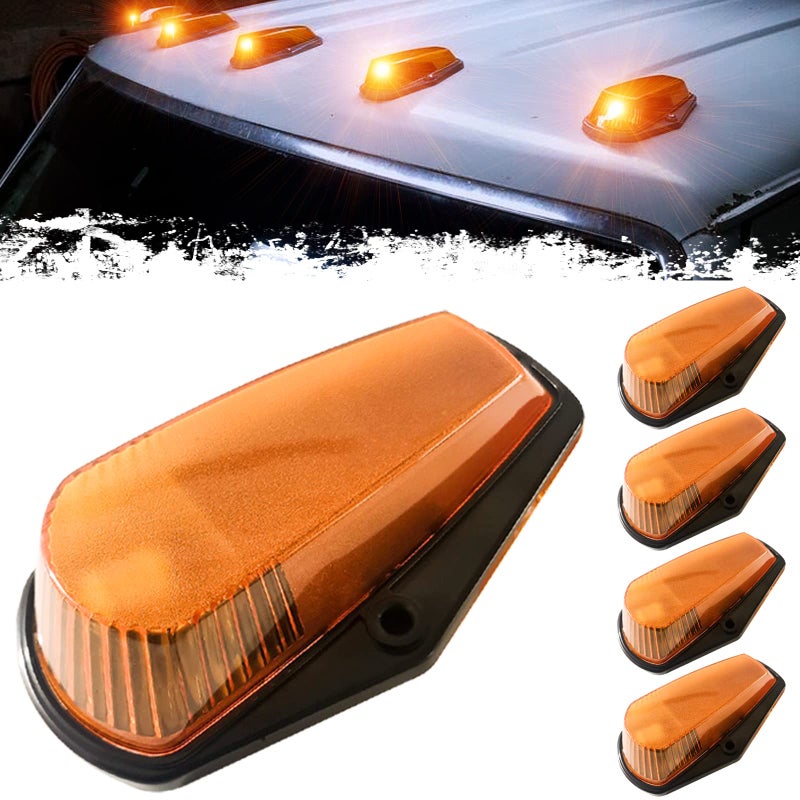PSEQT 5Pcs Cab Roof Marker Lights Amber LED Top Clearance Marker Light Compatible with F150 F250 F350 19801997 Super Duty Pickup Trucks 12V Signal Running Lights with Amber Cover T10 LED