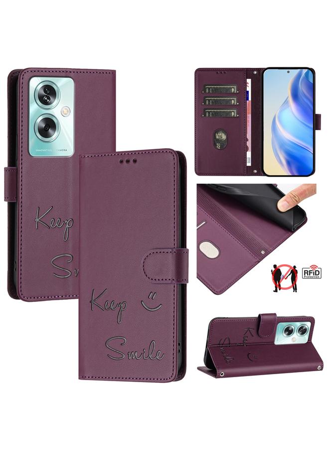 erorex For OnePlus Nord N30 SE Smile Embossing RFID Leather Phone Case(Violet)