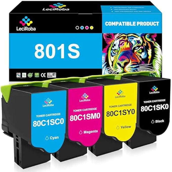 COMPATIBLE FOR LEXMARK 801S 801SK 80C1SK0 80C1SC0 80C1SM0 80C1SY0 TONER CARTRIDGE CX310 CX310N CX310DN CX410 CX410DE CX410DTE CX410E CX510 CX510DE CX510DTHE CX510DHE PRINTER (4-PACK) - Image 2