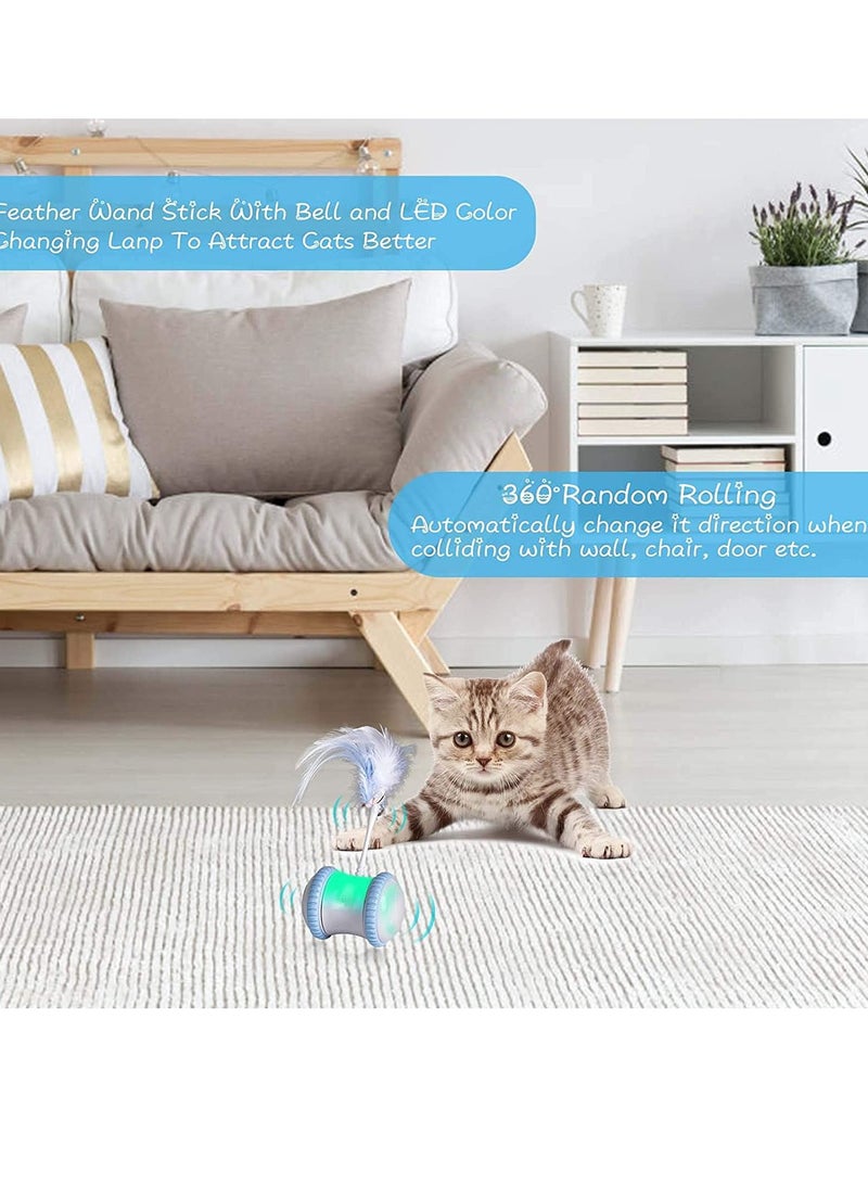 Automatic Cat Feather Toy Smart Robotic Interactive Indoor Electronic Pet Toy Auto Manual Motorized Toy 360° Rotating Ball Colorful Light Cat Toys for Cat Mouse Kitten Hunting Exercise - Image 2
