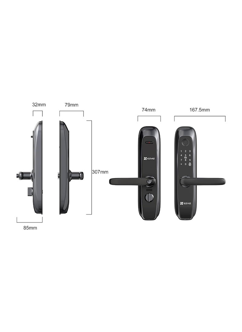 EZVIZ - EZVIZ L2S Smart Fingerprint Lock, Keyless Lock with Four Unlocking Ways, Real-time Mobile Alerts, Built-in Electronic Doorbell, Tamper Proof Alarm, Low Battery Warning, Easy User Management - Image 1
