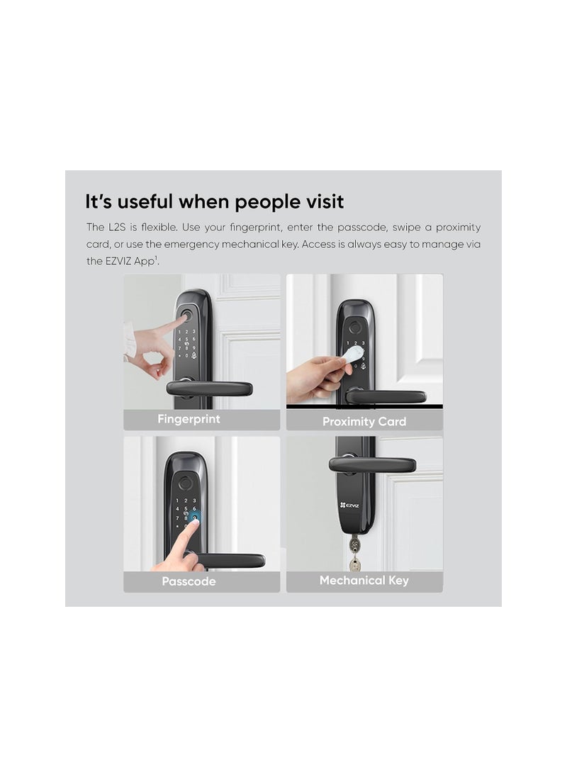 EZVIZ - EZVIZ L2S Smart Fingerprint Lock, Keyless Lock with Four Unlocking Ways, Real-time Mobile Alerts, Built-in Electronic Doorbell, Tamper Proof Alarm, Low Battery Warning, Easy User Management - Image 1