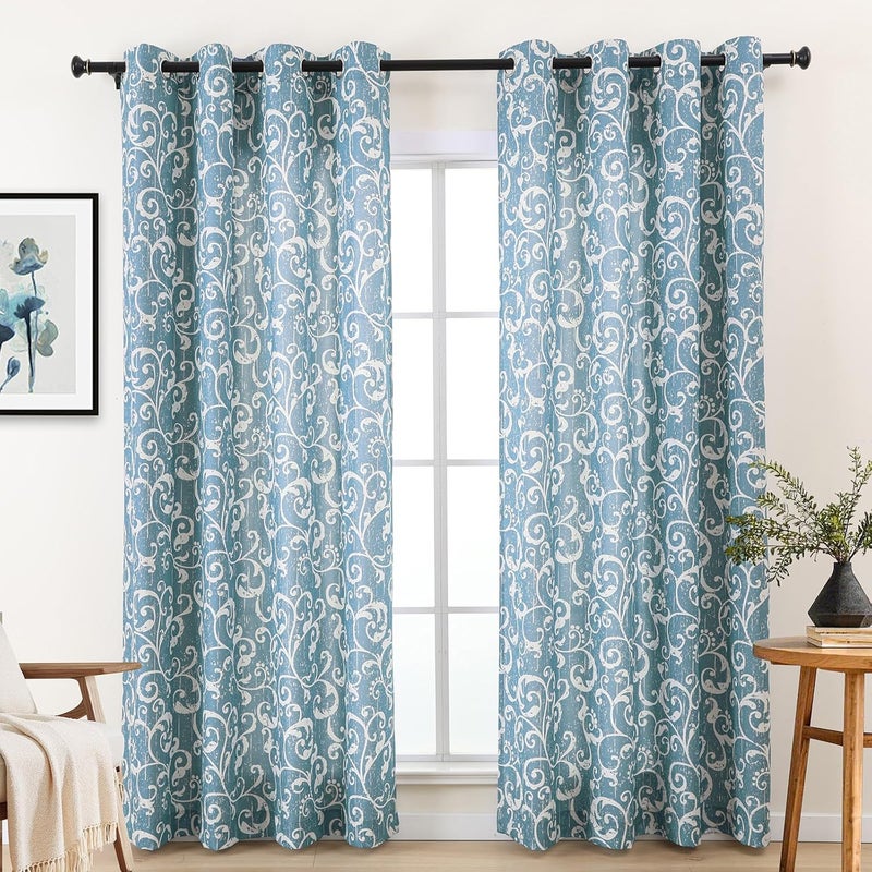 L.Z.E Light Blue Privacy Curtains 72 Inch Length 2 Panels Set, Light Filtering Non-See-Through Curtain for Living Room Bedroom, Boho Swirl Pattern Grommet Top Thermal Insulated Window Drapes - Image 2