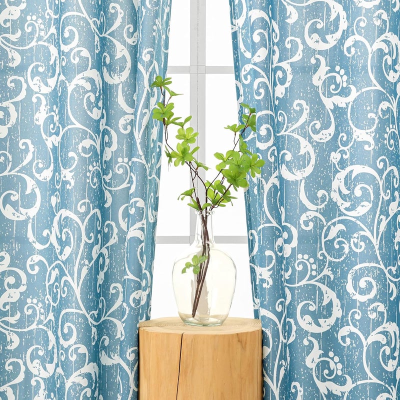 L.Z.E Light Blue Privacy Curtains 72 Inch Length 2 Panels Set, Light Filtering Non-See-Through Curtain for Living Room Bedroom, Boho Swirl Pattern Grommet Top Thermal Insulated Window Drapes - Image 5