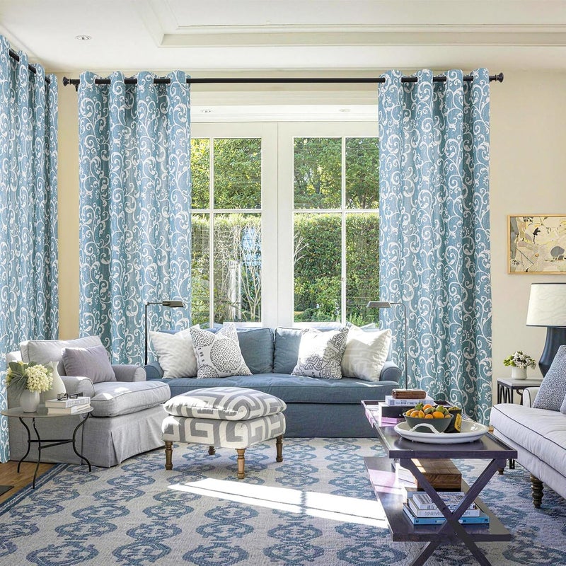L.Z.E Light Blue Privacy Curtains 72 Inch Length 2 Panels Set, Light Filtering Non-See-Through Curtain for Living Room Bedroom, Boho Swirl Pattern Grommet Top Thermal Insulated Window Drapes - Image 3