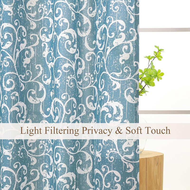 L.Z.E Light Blue Privacy Curtains 72 Inch Length 2 Panels Set, Light Filtering Non-See-Through Curtain for Living Room Bedroom, Boho Swirl Pattern Grommet Top Thermal Insulated Window Drapes - Image 4